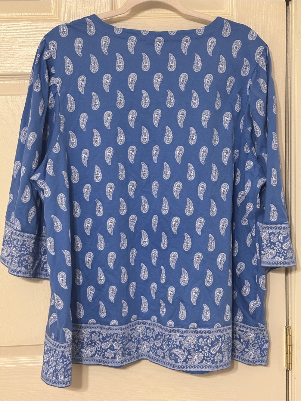 J. Jill Blue Paisley V-Neck Cotton Shirt - Picture 3 of 5